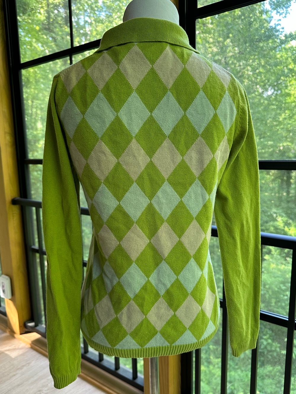 Ivy League Country Club Lacoste Lime Argyle Logo Knit Polo Sweater ~ Women’s 40 - Picture 10 of 11